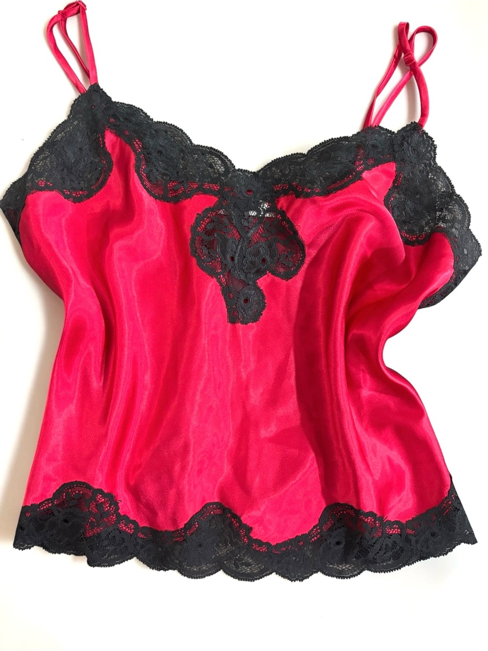 Victoria’s Secret 2013 Red Satin Black Lace Cami Going Out Top 2010s S